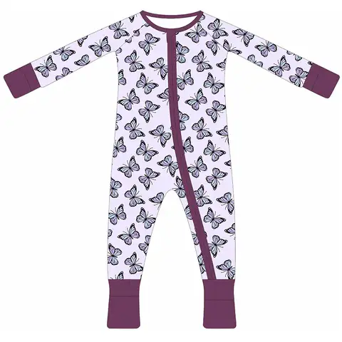 Supplier Leading Source Customized New Product Summer Newborn Baby Bamboo Romper Wholesale Printed Long Sleeved Pajamas Zipper Jumpsuit Verified